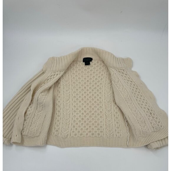 Peregrine by J Glover Made in England Wool Cable Knit Leather Button Cardigan Sw - Picture 3 of 11